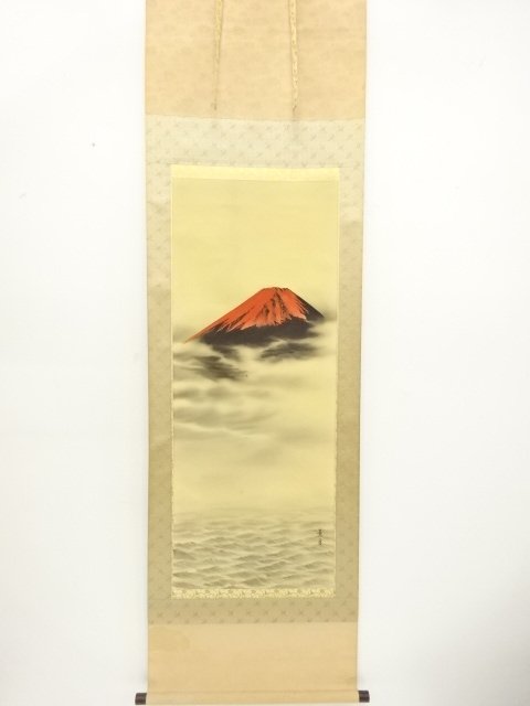 SALE!! JAPANESE COLLECTIBLE / BY KEIGETSU SATO: RED FUJI / HAND-PAINTED SILK 