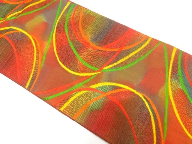 SALE!! JAPANESE KIMONO / FUSHI TSUMUGI LINE-DRAWN PATTERN WEAVE NAGOYA OBI
