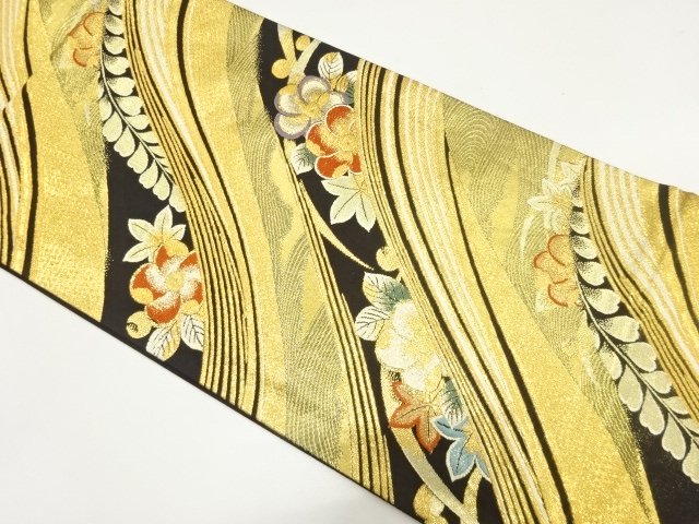 SALE!! JAPANESE FUKURO OBI FOR FURISODE / WOVEN FLORAL PLANTS