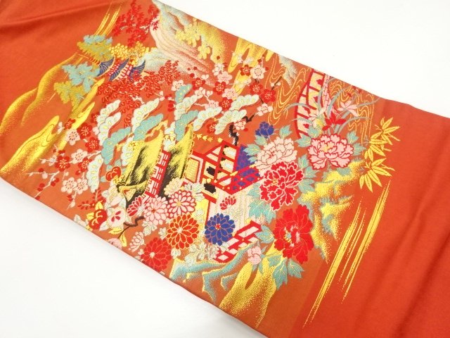 SALE!! JAPANESEKIMONO / ANTIQUE TANG DYNASTY LANDSCAPE PATTERN WOVEN NAGOYA O