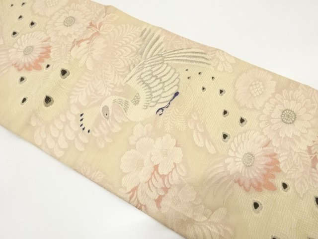SALE!! JAPANESE KIMONO / ANTIQUE MARU OBI FOR SUMMER / WOVEN KIKU