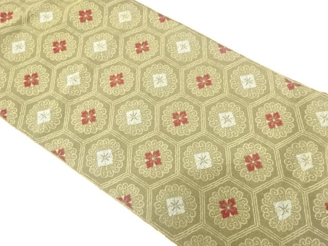 SALE!! JAPANESEKIMONO / ANTIQUE TSUMUGI TORTOISESHELL / FLORAL PATTERN WOVEN 