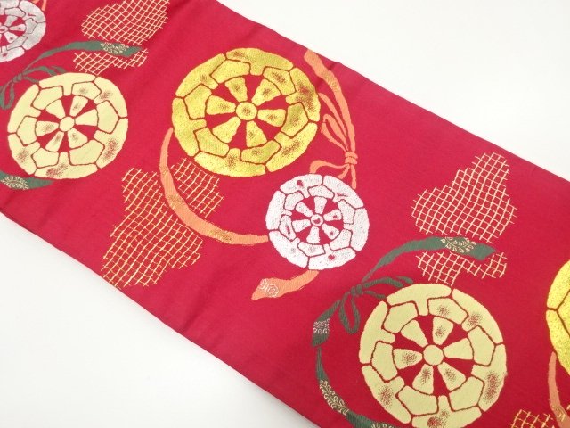 SALE!! JAPANESEKIMONO / ANTIQUE GENJI-GURUMA PATTERN WOVEN NAGOYA OBI (WEARAB