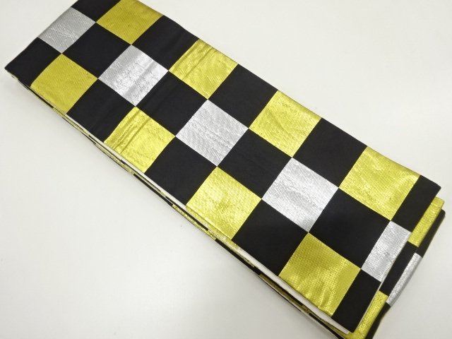 SALE!! JAPANESE KIMONO / ANTIQUE HANHABA OBI FOR DANCE / WOVEN CHECKERED PATTERN