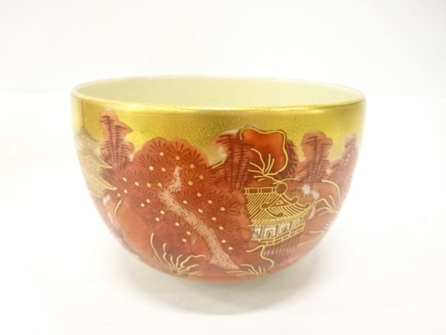 SALE!! JAPANESE TEA CEREMONY / KUTANI WARE TEA CHAWAN / AKAE / SCENERY / ARTISAN WORK