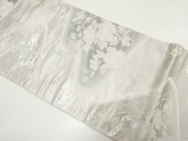 SALE!! JAPANESE KIMONO / FUKURO OBI / PLATINUM FOIL / WOVEN FLOWER BRANCH 