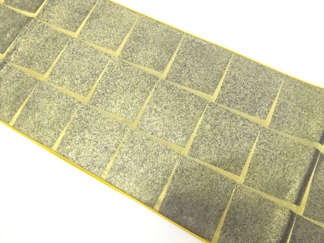 SALE!! JAPANESE KIMONO / UNUSED FUKURO OBI / GOLD / WOVEN GRID 