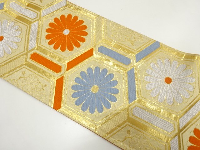 SALE!! JAPANESE KIMONO / ANTIQUE FUKURO OBI / WOVEN TORTOISESHELL / CHRYSANTH