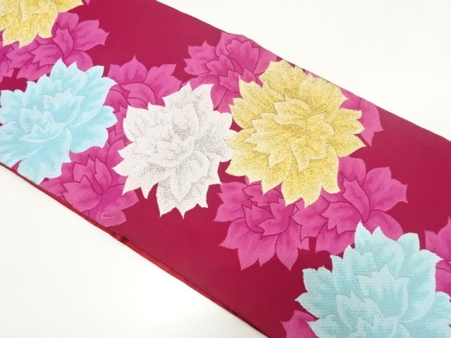 SALE!! JAPANESE KIMONO / ANTIQUE PEONY PATTERN WOVEN FUKURO OBI (WEARABLE)
