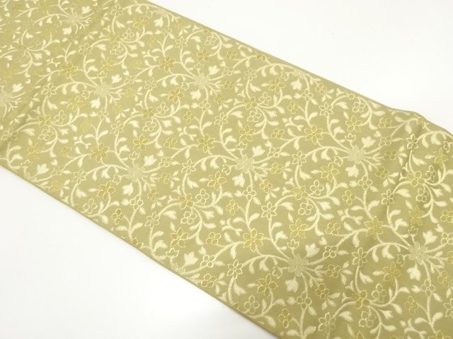 SALE!! JAPANESE KIMONO / ANTIQUE FLORAL ARABESQUE PATTERN WOVEN FUKURO OBI (W