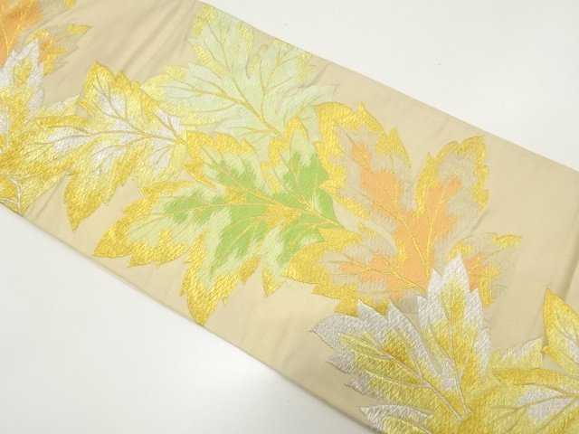 SALE!! JAPANESE KIMONO / ANTIQUE GRASS LEAF PATTERN WOVEN FUKURO OBI (MATERIA