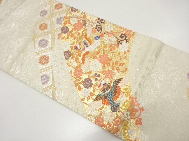 SALE!! JAPANESE KIMONO / ANTIQUE FUKURO OBI / WOVEN- PHOENIX / WEEPING FLOWER