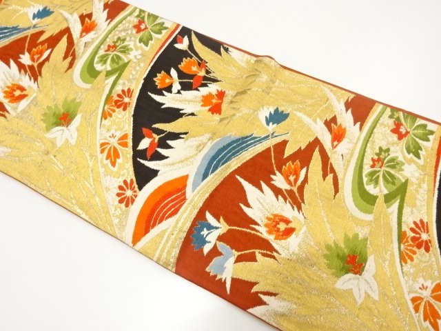 SALE!! JAPANESE KIMONO / ANTIQUE FLORAL PATTERN WOVEN FUKURO OBI (MATERIALS)