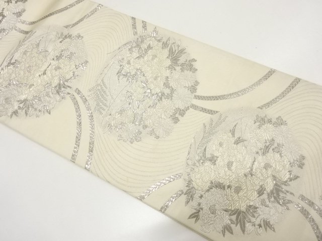 SALE!! JAPANESE KIMONO / ANTIQUE PLATINUM FOIL 900 DOTSU SATIN FUKURO OBI / W