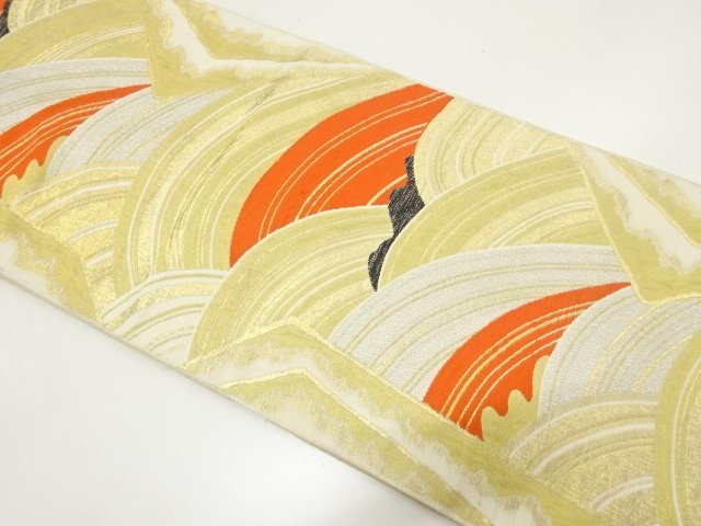 SALE!! JAPANESE KIMONO / ANTIQUE WAVY PATTERN WOVEN FUKURO OBI (MATERIALS)
