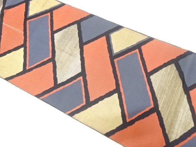SALE!! JAPANESE KIMONO / ANTIQUE HINOKIGAKI PATTERN WOVEN FUKURO OBI (MATERIA