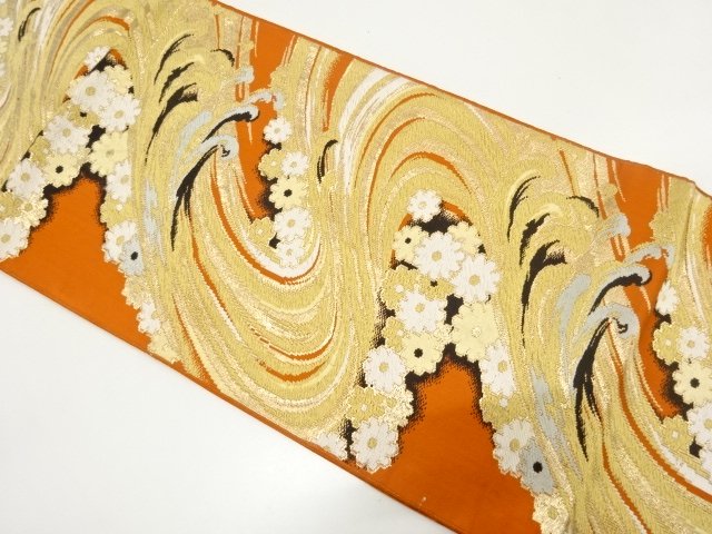 SALE!! JAPANESE KIMONO / ANTIQUE FUKURO OBI / FLOWER PATTERN WOVEN AGAINST A 