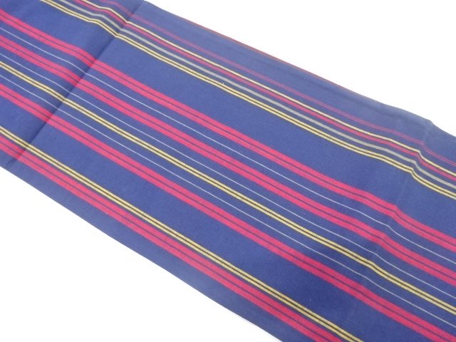 SALE!! JAPANESE KIMONO / ANTIQUE COTTON TSUMUGI STRIPED PATTERN WOVEN FULL-LE