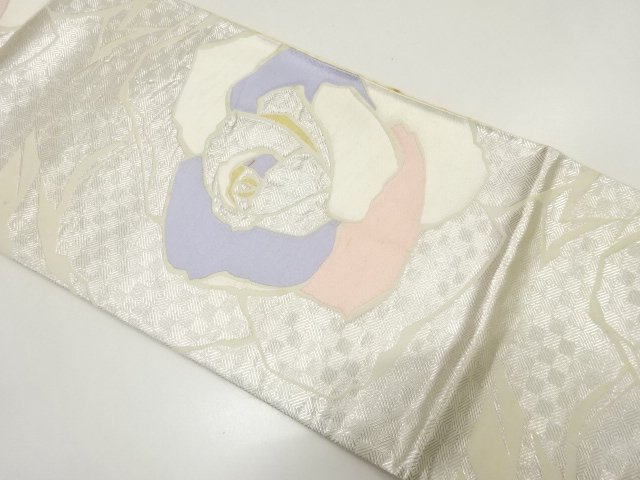 SALE!! JAPANESE KIMONO / ANTIQUE ROSE PATTERN WOVEN FUKURO OBI (MATERIALS)
