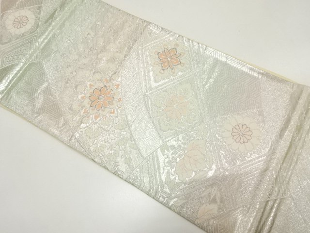 SALE!! JAPANESE KIMONO / ANTIQUE PLATINUM DOUBLE FOIL FLORAL PATTERN WOVEN FU