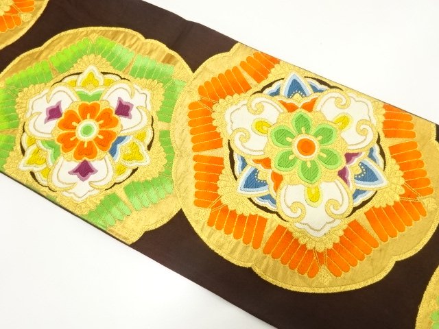 SALE!! JAPANESE KIMONO / ANTIQUE FLORAL PATTERN WOVEN FUKURO OBI (MATERIALS)