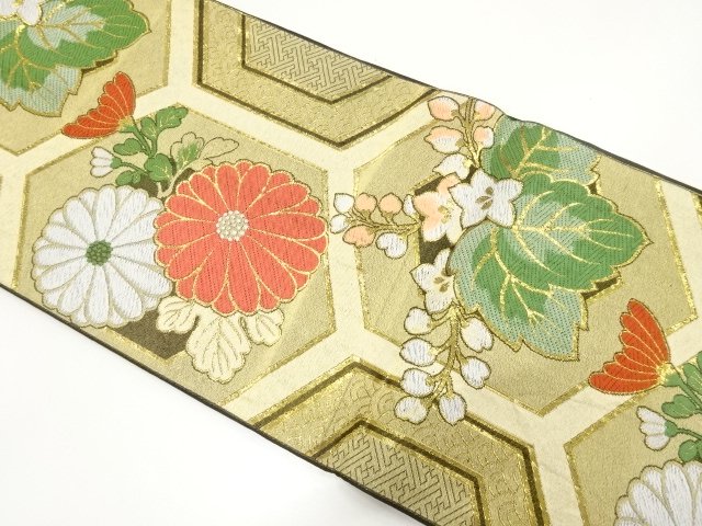 SALE!! JAPANESE KIMONO / ANTIQUE TORTOISESHELL-PATTERNED FUKURO OBI / WOVEN P