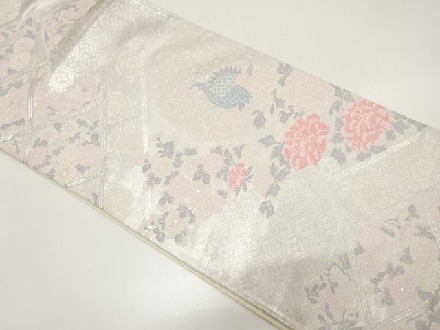 SALE!! JAPANESE KIMONO / ANTIQUE PEACOCK / PEONY WOVEN- PATTERN FUKURO OBI (M