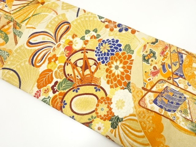SALE!! JAPANESE KIMONO / ANTIQUE MARU OBI / GOSHO-GURUMA PATTERN WOVEN THE FA
