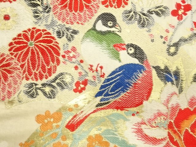 SALE!! JAPANESE KIMONO / ANTIQUE BIRD / PEONY / PLUM BLOSSOM PATTERNS WOVEN T
