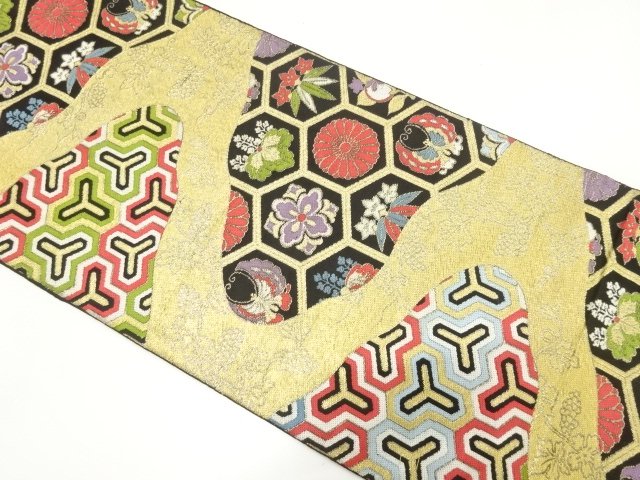 SALE!! JAPANESE KIMONO / ANTIQUE TORTOISESHELL-PATTERNED FUKURO OBI / WOVEN- 