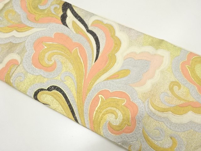 SALE!! JAPANESE KIMONO / ANTIQUE KARAKUSA PATTERN WOVEN FUKURO OBI (MATERIALS
