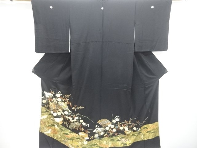 SALE!! JAPANESE KIMONO / TOMESODE / EMBROIDERY / FAN WITH FLOWER & CRANE