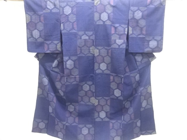 JAPANESE KIMONO / ANTIQUE HITOE KIMONO / TAISHO ROMAN STYLE / TSUMUGI / WOVEN KIKKO