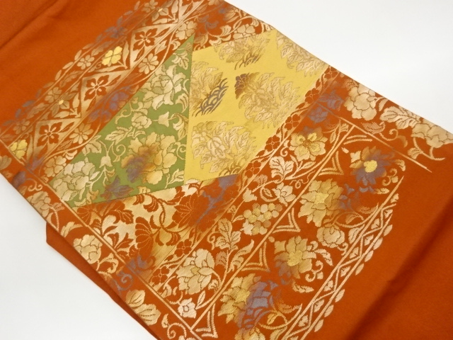 SALE!! JAPANESE NAGOYA OBI / WOVEN FLOWER ARABESQUE / KINRANDE