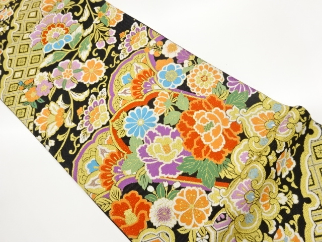 SALE!! JAPANESE KIMONO / FUKURO OBI / SILK / WOVEN FLORAL PLANTS & CLASSICAL PATTERN