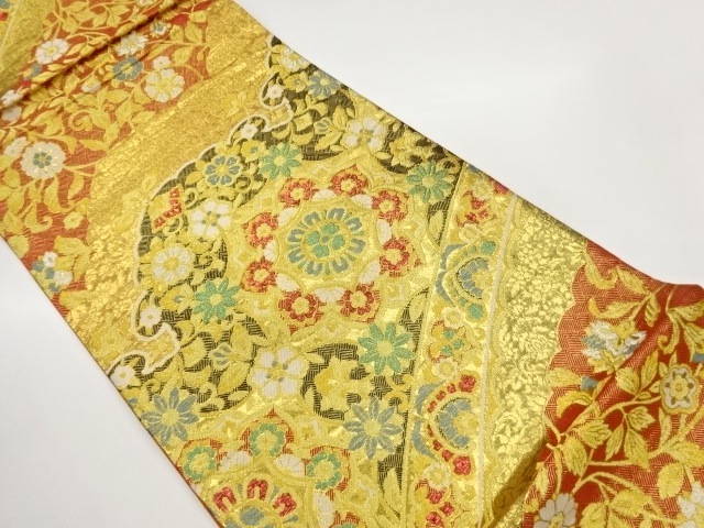 SALE!! JAPANESE KIMONO / FUKURO OBI / SILK / SAGANISHIKI / WOVEN FLORAL CREST & FLORAL ARABESQUE