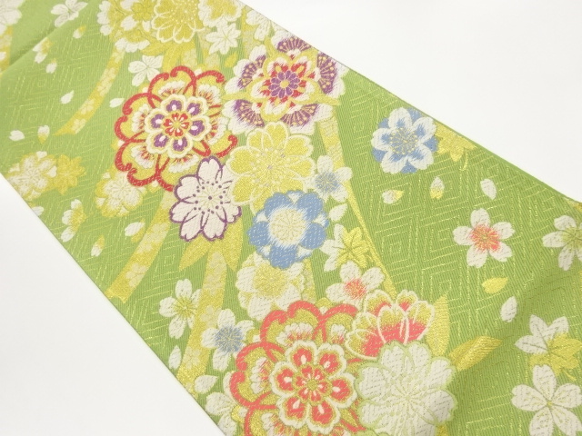 SALE!! JAPANESE KIMONO / FUKURO OBI / SILK / WOVEN SAKURA & FLORAL CREST