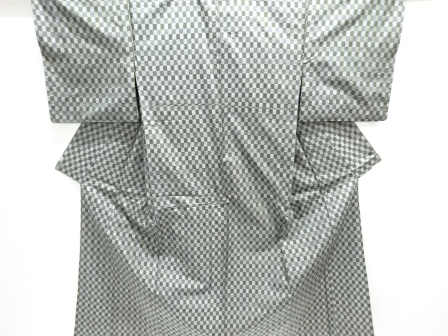 SALE!! JAPANESE KIMONO / ANTIQUE ENSEMBLE KIMONO / TAISHO ROMAN STYLE / OSHIMA TSUMUGI / WOVEN GRID