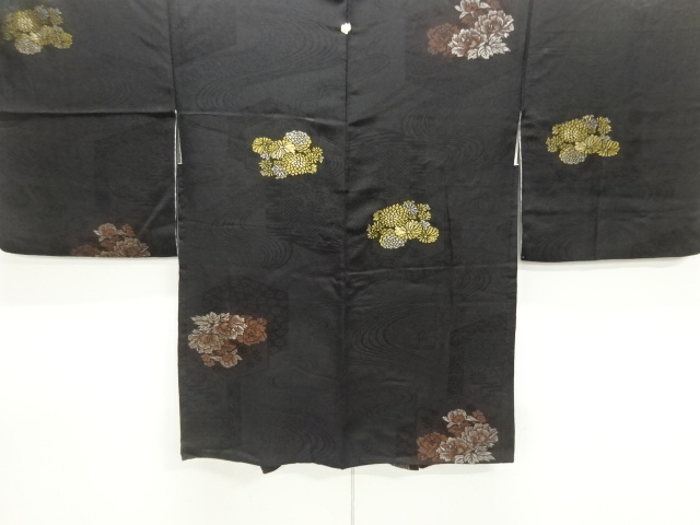 SALE!! JAPANESE KIMONO / ANTIQUE HAORI COAT / URUSHI / MON KINSHA / PEONY 