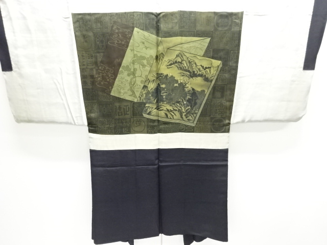 SALE!! JAPANESE KIMONO / ANTIQUE MENS HAORI / SILK / SCENERY (lining)