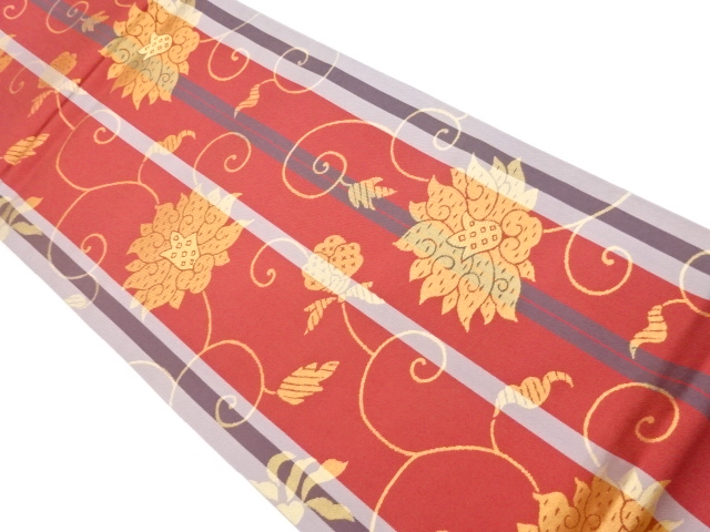 SALE!! JAPANESE FUKURO OBI / WOVEN STRIPE & FLOWER ARABESQUE