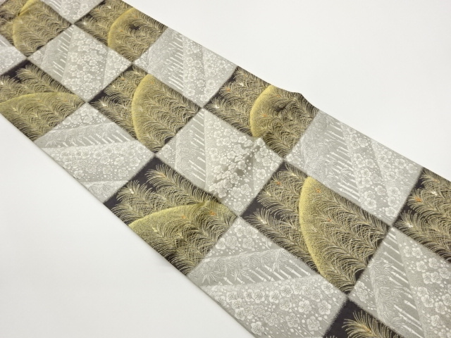 SALE!! JAPANESE FUKURO OBI / WOVEN BAMBOO & UME