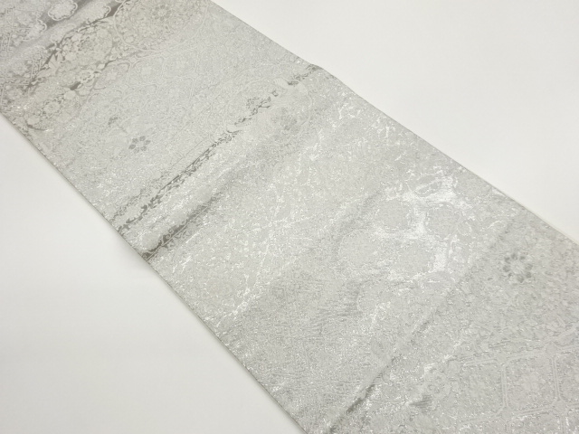 SALE!! JAPANESE FUKURO OBI / PLATINUM FOIL / WOVEN FLOWER ARABESQUE