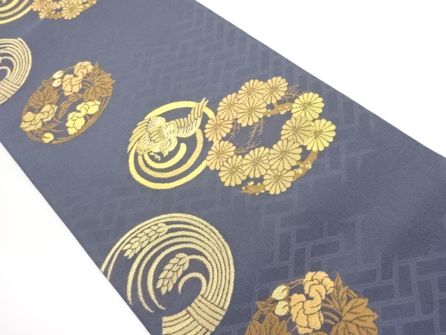 SALE!! JAPANESE FUKURO OBI / WOVEN FLOWER ROUNDEL