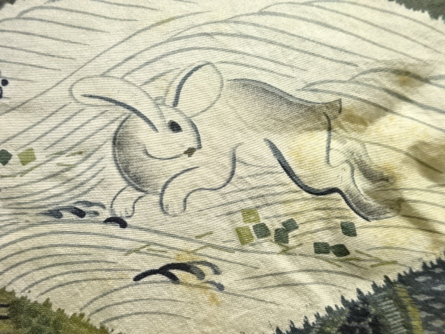 SALE!! JAPANESE KIMONO / ANTIQUE RABBIT / TEMPLE / TEXT PATTERN JISHI / TSUMU