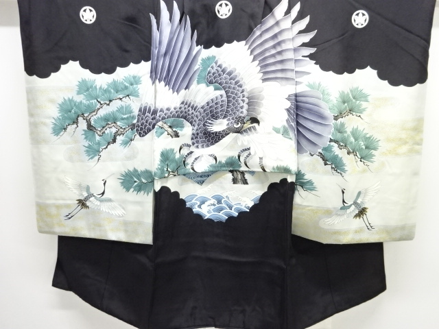 SALE!! JAPANESE KIMONO / BOYS KIMONO / HAWK PATTERN MONTSUKI (WITH INNER SLEE