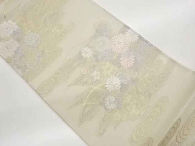 SALE!! JAPANESE KIMONO / FUKURO OBI / WOVEN / A FLORAL PATTERN GAUZE KANZE WA