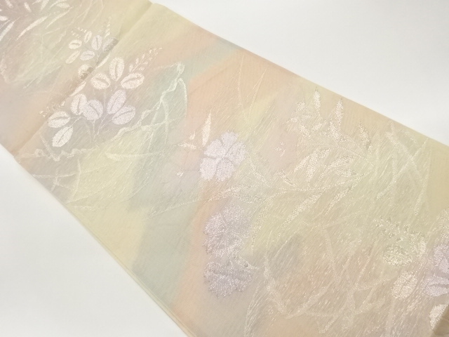 SALE!! JAPANESE FUKURO OBI FOR SUMMER / WOVEN FLORAL PLANTS