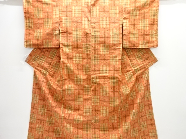 SALE!! JAPANESE KIMONO / TSUMUGI / WOVEN ICHIMATSU PATTERN 