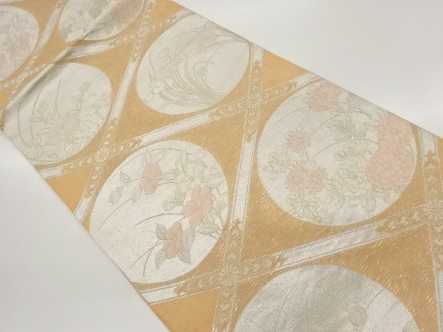 SALE!! JAPANESE FUKURO OBI / WOVEN FLOWER ROUNDEL